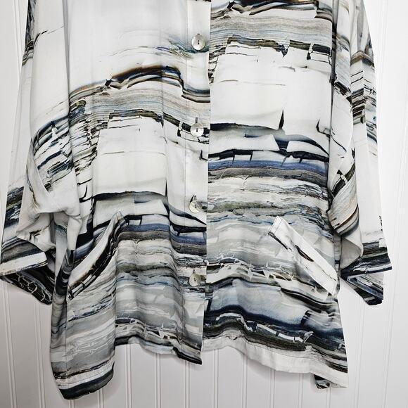 Bryn Walker Women's Silver Printed Danuta Jacket Size Large Oversized Lagenlook - Picture 5 of 11